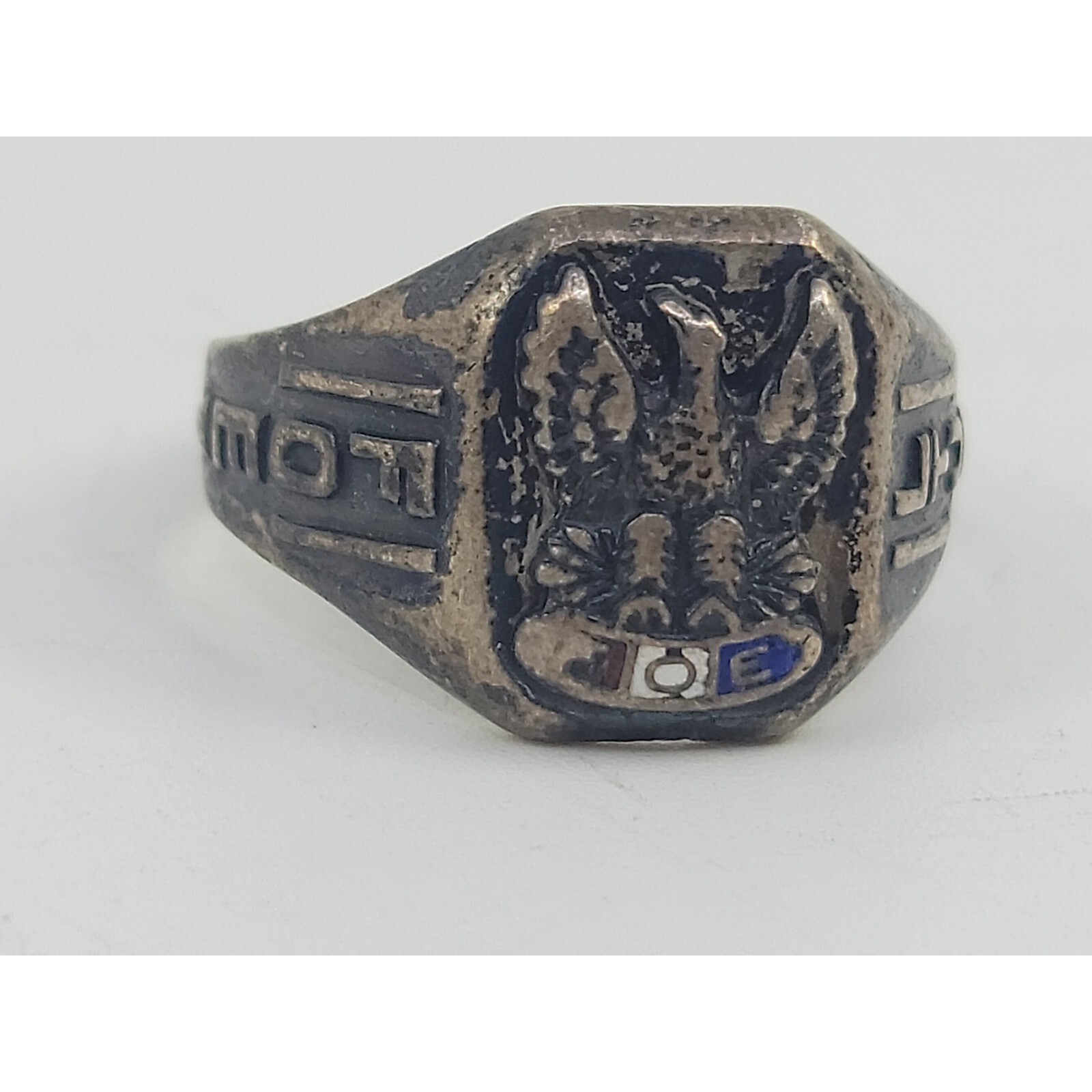Vintage Foe Fraternal Order Eagles Sterling Silver Mens Ring Sz 9 Antique Patina